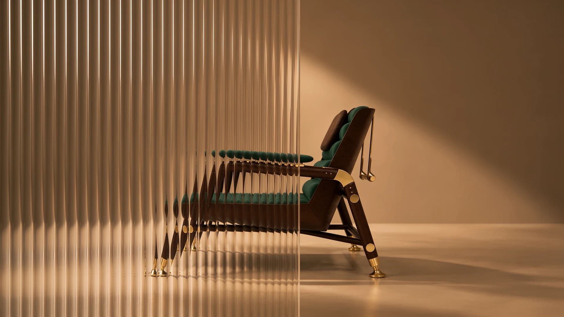 Ravenscroft green lounge chair in warm afternoon light