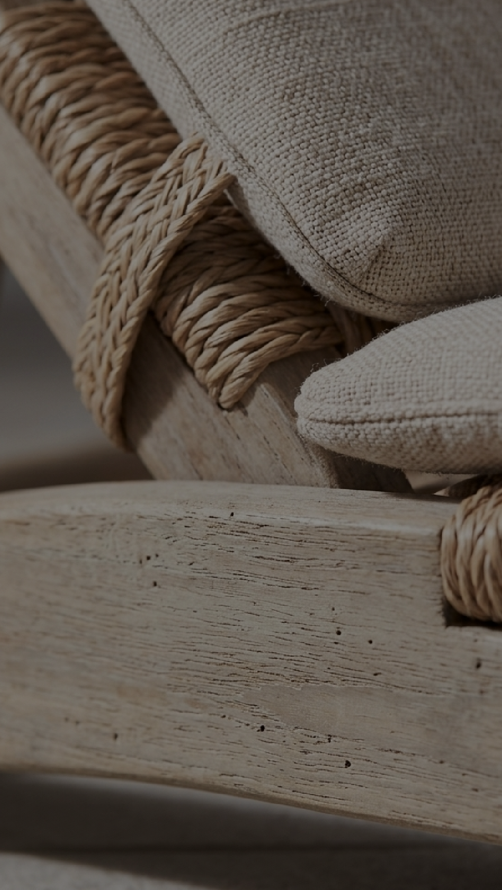 Liszt — woven rope and raw linen cushions on bleached wood