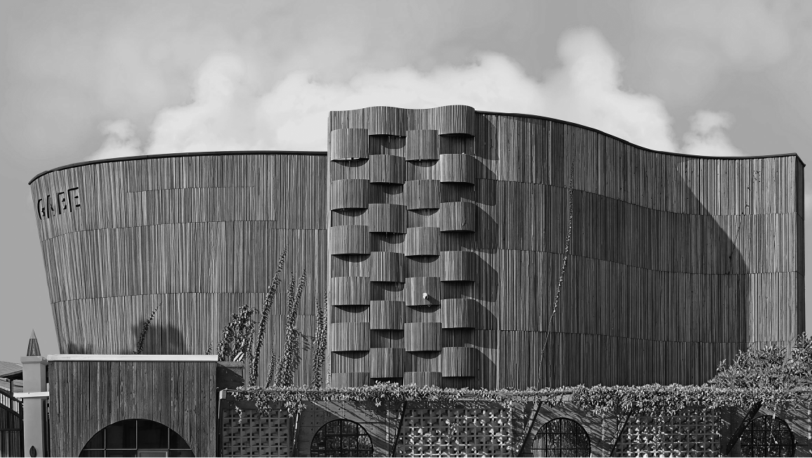 GABE workshop building with sculpted timber facade
